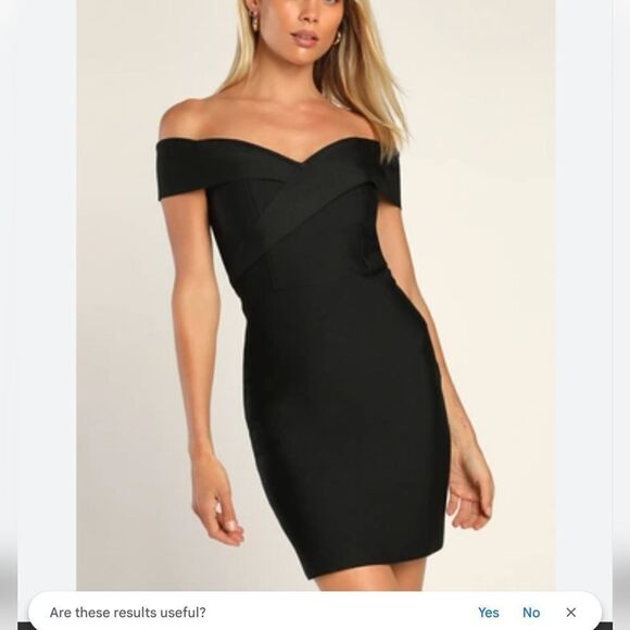 Lulus Seriously Sexy Black Off-the-Shoulder Bodycon Bandage Mini Dress Small - Picture 1 of 5
